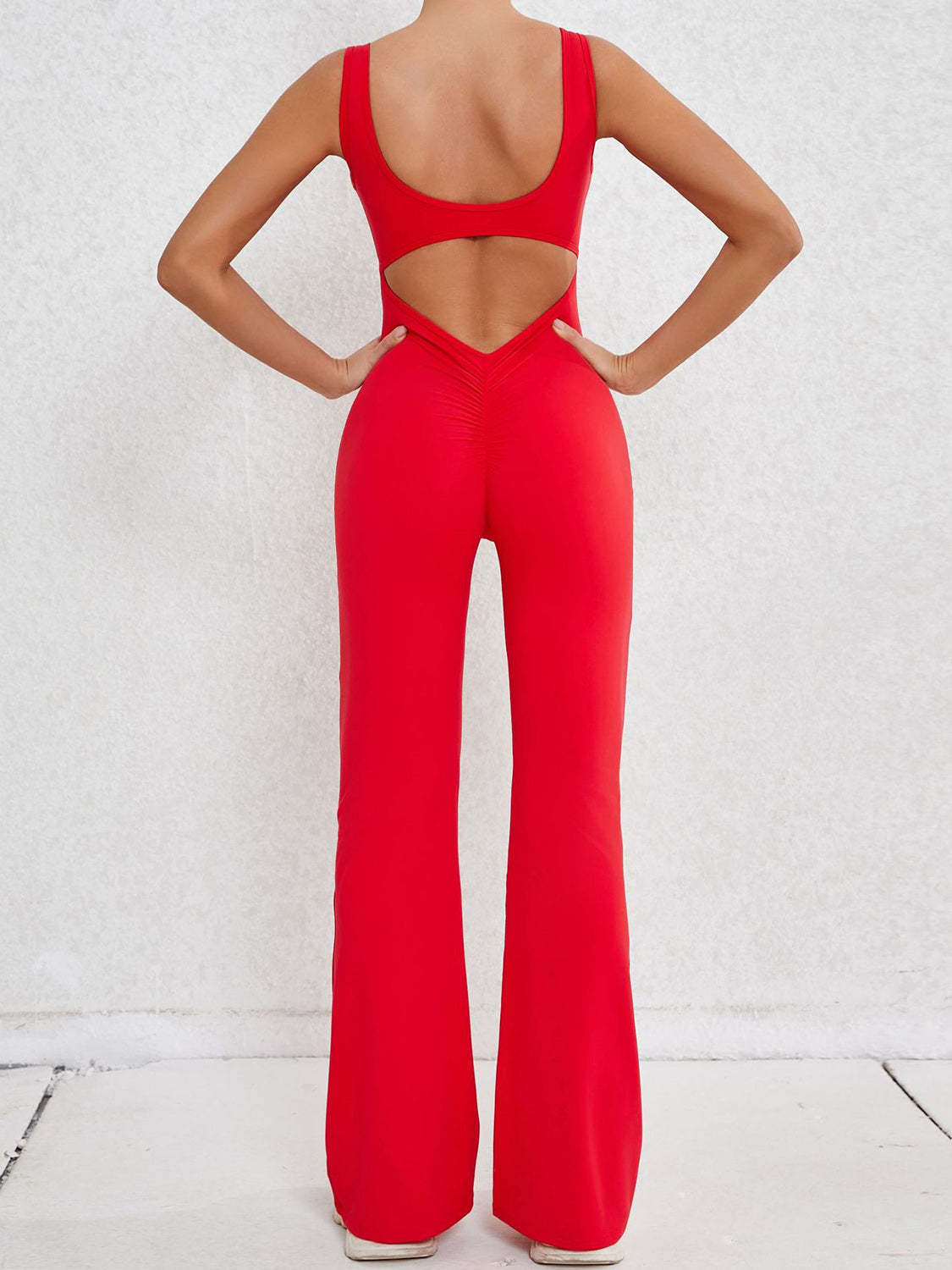 Cutout Wide Strap Scoop Neck Active Jumpsuit